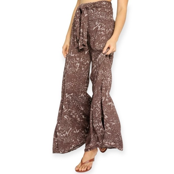 Olivaceous Pants - Olivaceous Womens Pants Small Wide Leg Rayon Elastic Waist Pull On Brown Boho